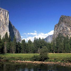 Yosemite National Park - River and multiple mountains